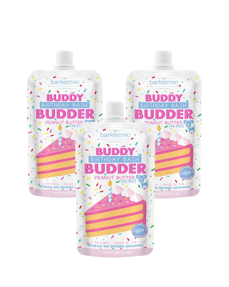 Buddy Budder Peanut Butter Squeeze Pack for Dogs </br> (Made in the USA) Eat BARK BISTRO Birthday Bash  
