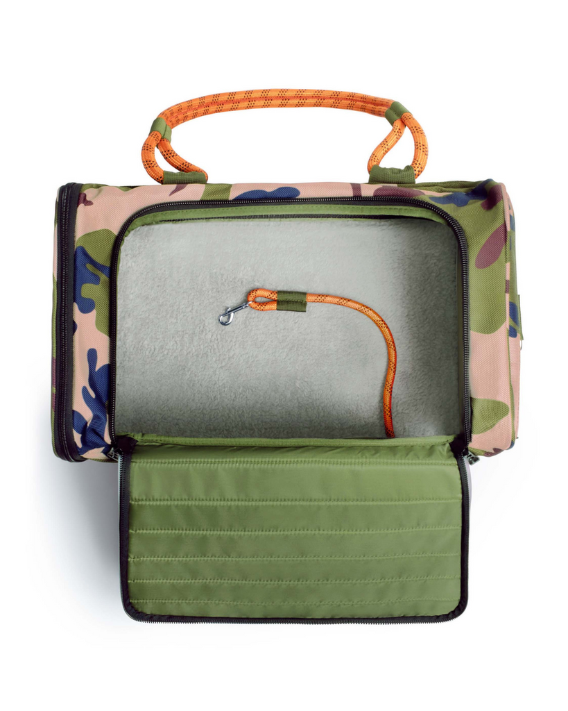 Out-Of-Offfice Pet Carrier Pro Edition in Camo with Orange Straps Carry ROVERLUND   