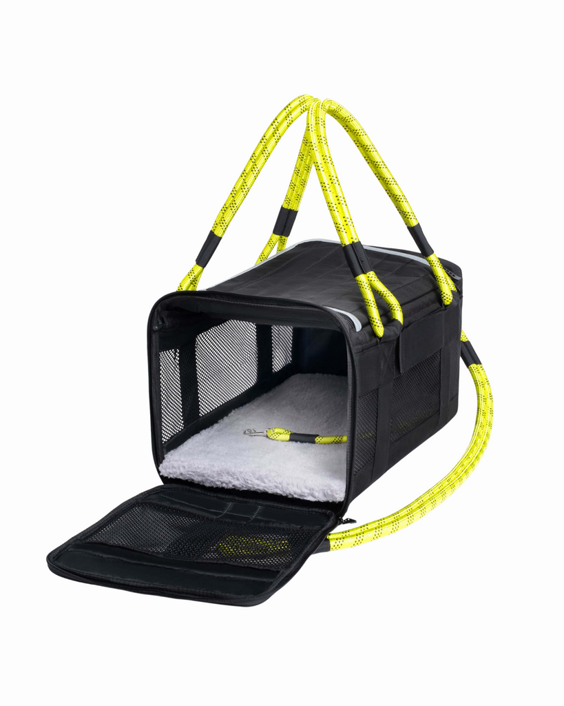 Out-Of-Offfice Pet Carrier Pro Edition in Black with Neon Yellow Straps Carry ROVERLUND   