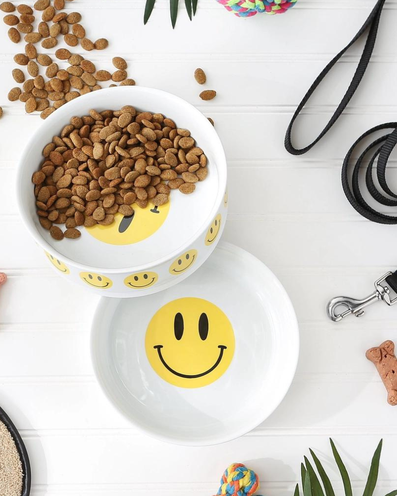Let's Get Happy Smiley Face Pet Bowls Eat BONE DRY   
