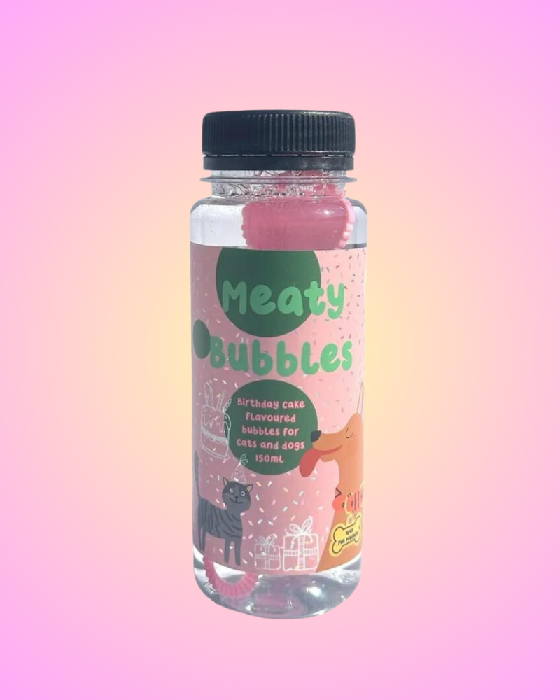 MEATY BUBBLES Birthday Cake Flavored Bubbles for Dogs & Cats (Vegan