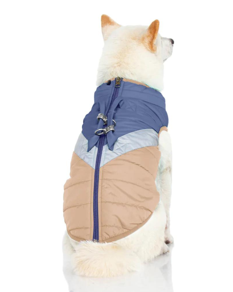 Mountaineer Waterproof Dog Harness Jacket in Tan & Moonstone Blue (FINAL SALE) Wear GOOBY   