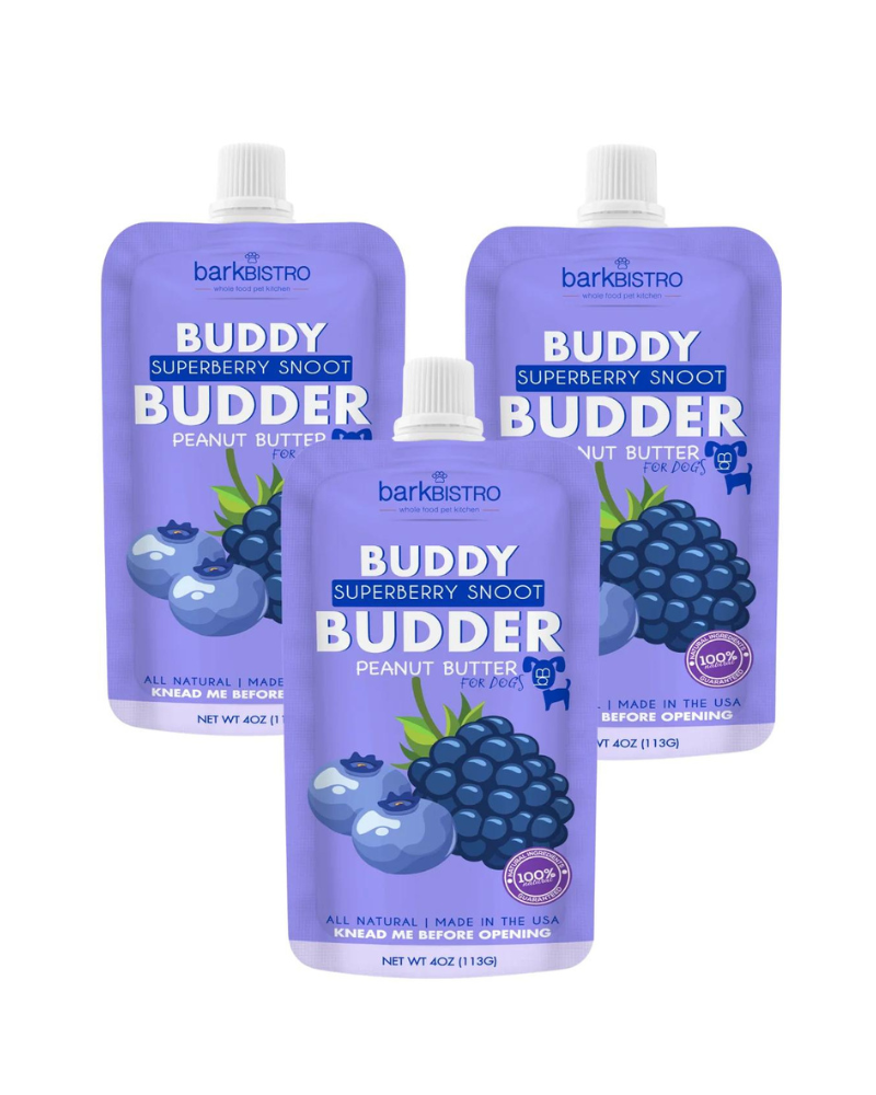 Buddy Budder Peanut Butter Squeeze Pack for Dogs </br> (Made in the USA) Eat BARK BISTRO Superberry Snoot  