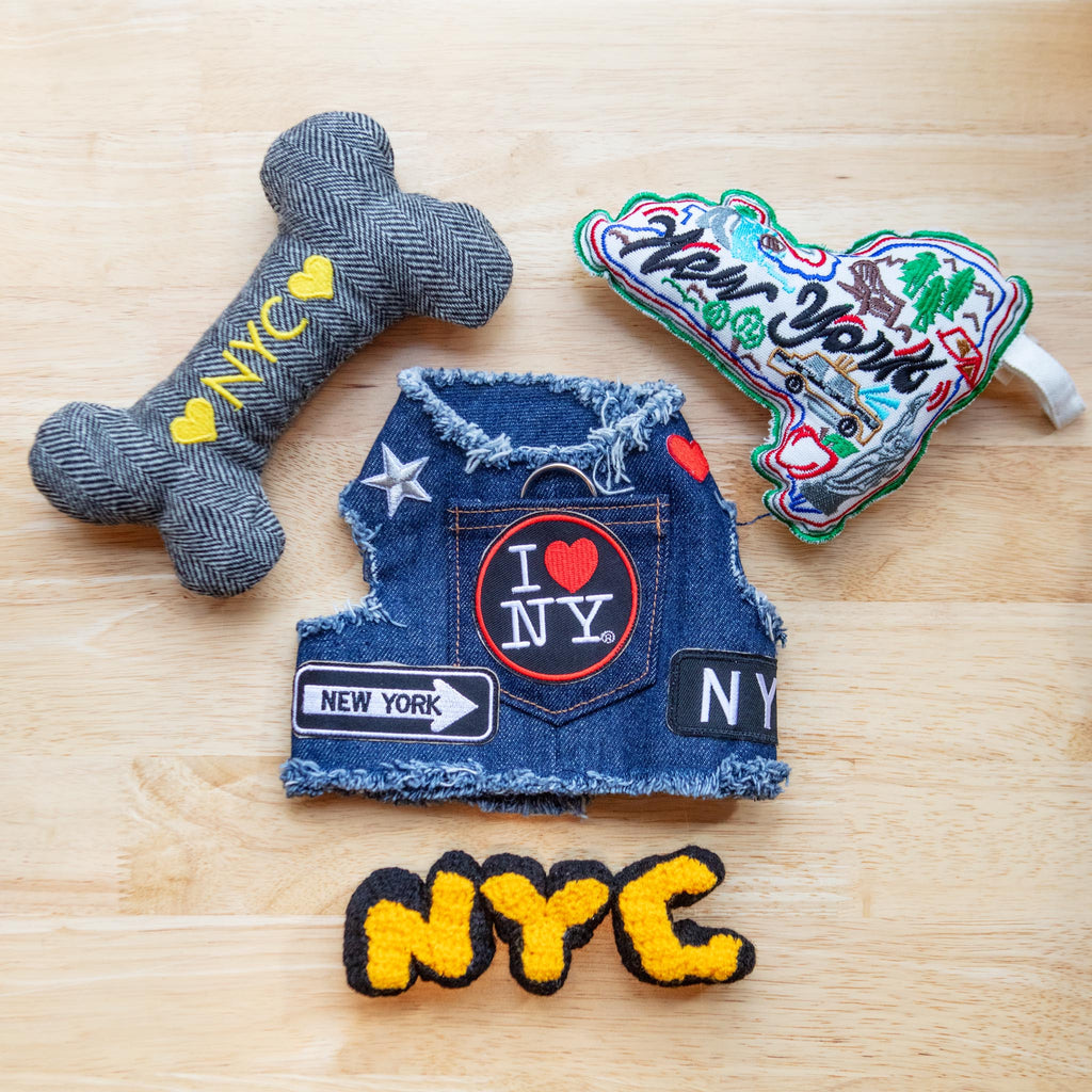 "NYC" Tweed Squeaker Bone Dog Toy (Made in the USA) Play THREAD AND PAW   