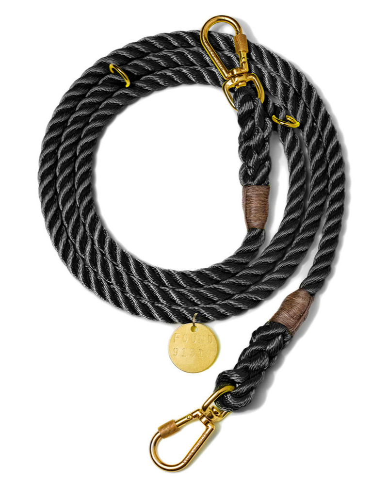 FOUND MY ANIMAL | Adjustable Rope Dog Lead in Black | DOG & CO. FOUND MY ANIMAL | Adjustable Rope Dog Lead in Black | DOG & CO.