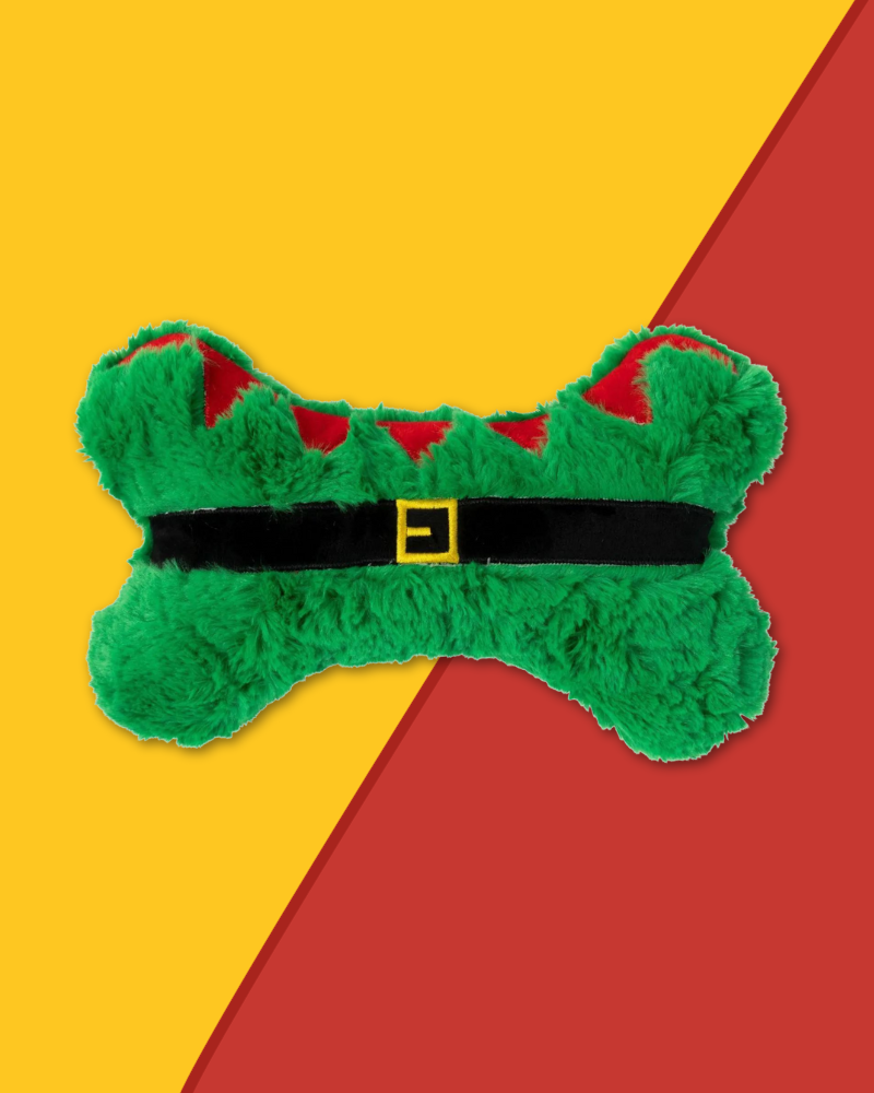 Furry Elf Bone Dog Squeaky Plush Toy Play FUZZYARD   
