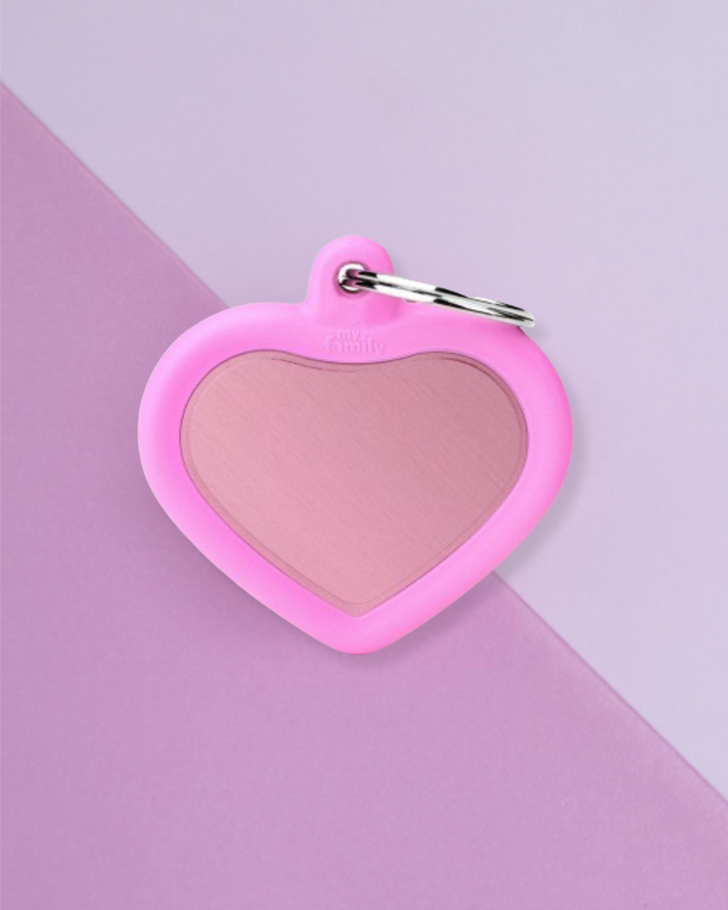MyFamily Hushtag Collection Aluminium Pink Heart With Pink Rubber ID Tag MyFamily Hushtag Collection Aluminium Pink Heart With Pink Rubber ID Tag
