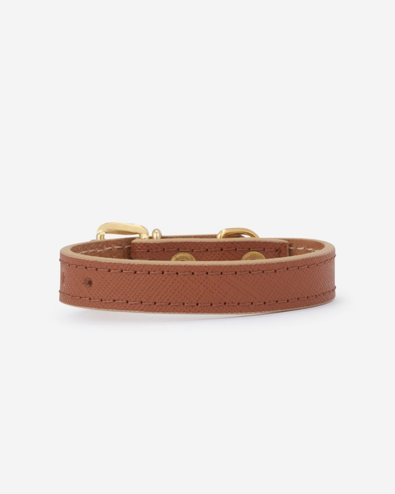 Small Dog Collar in Cognac Leather (Made in Italy)