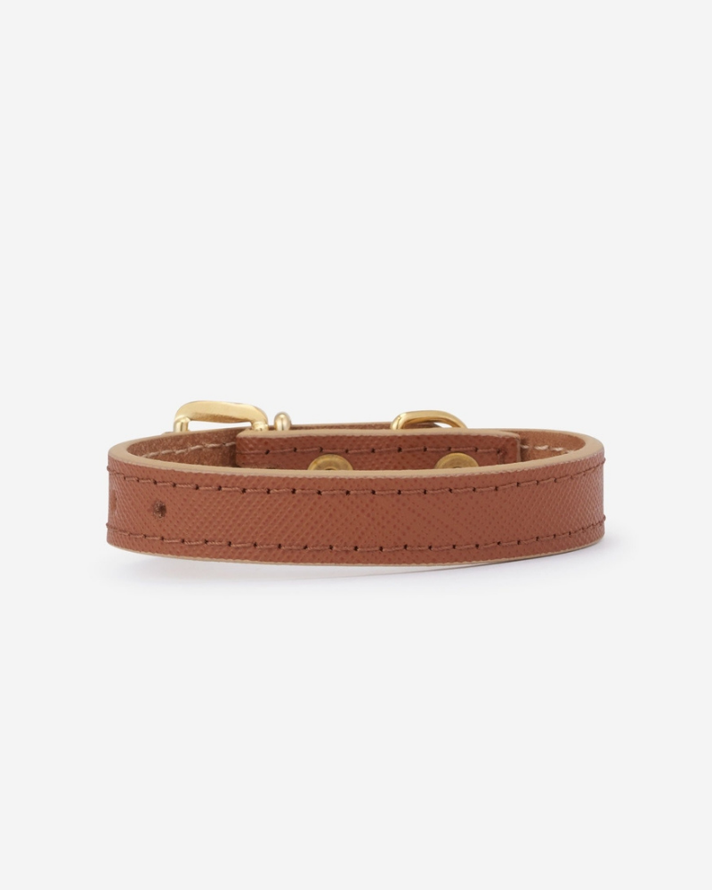 BRANNI, Small Dog Collar in Cognac Leather (Made in Italy)