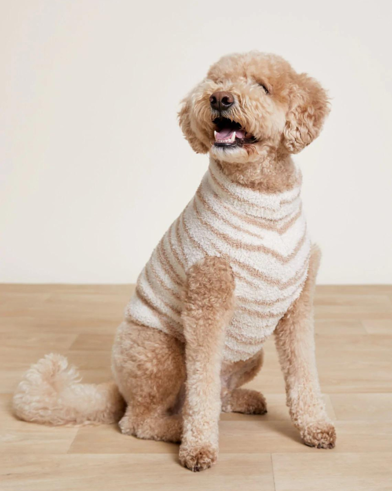 Hand Made 100% Wool Dog Sweater - White Tiger Stripe