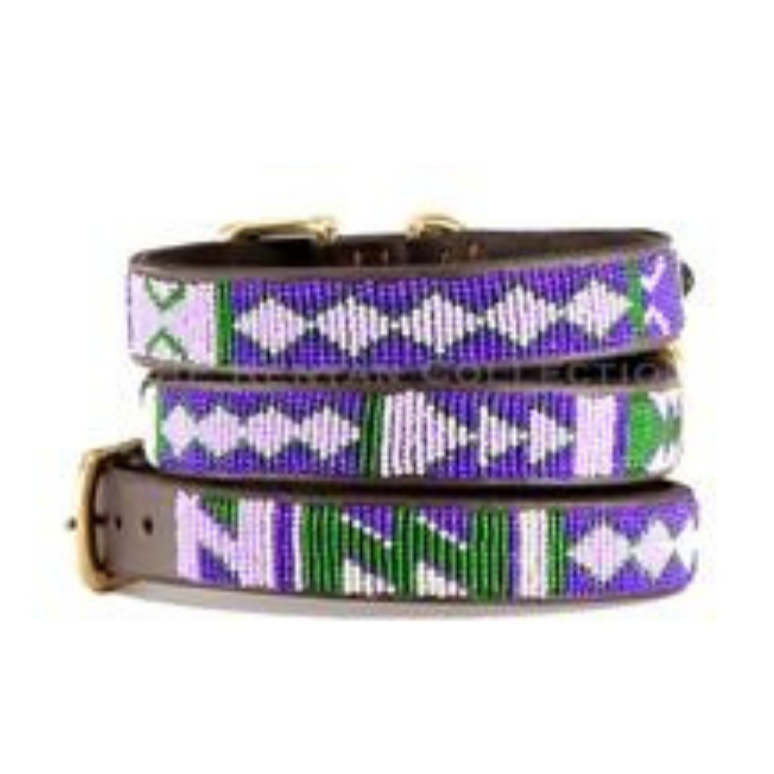 Yesterday Today Tomorrow Beaded Leather Dog Collar (FINAL SALE) WALK THE KENYAN COLLECTION   