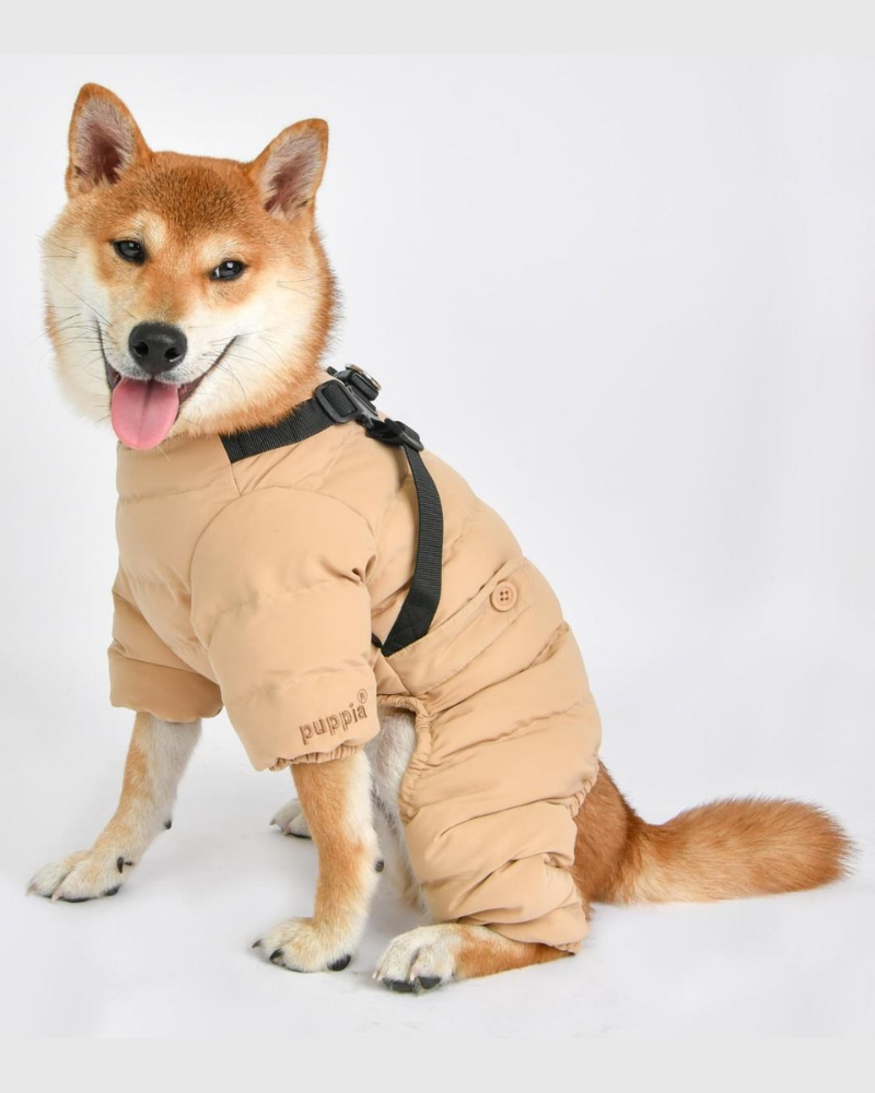 PUPPIA Ultra Light Soft Puffer Onesie with Harness in Dark Khaki