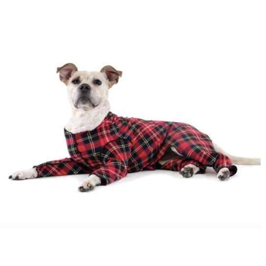GOLD PAW | Stretch Fleece Onesie in Red Plaid (DOG & CO. + GOLD PAW Exclusive!) Apparel GOLD PAW   