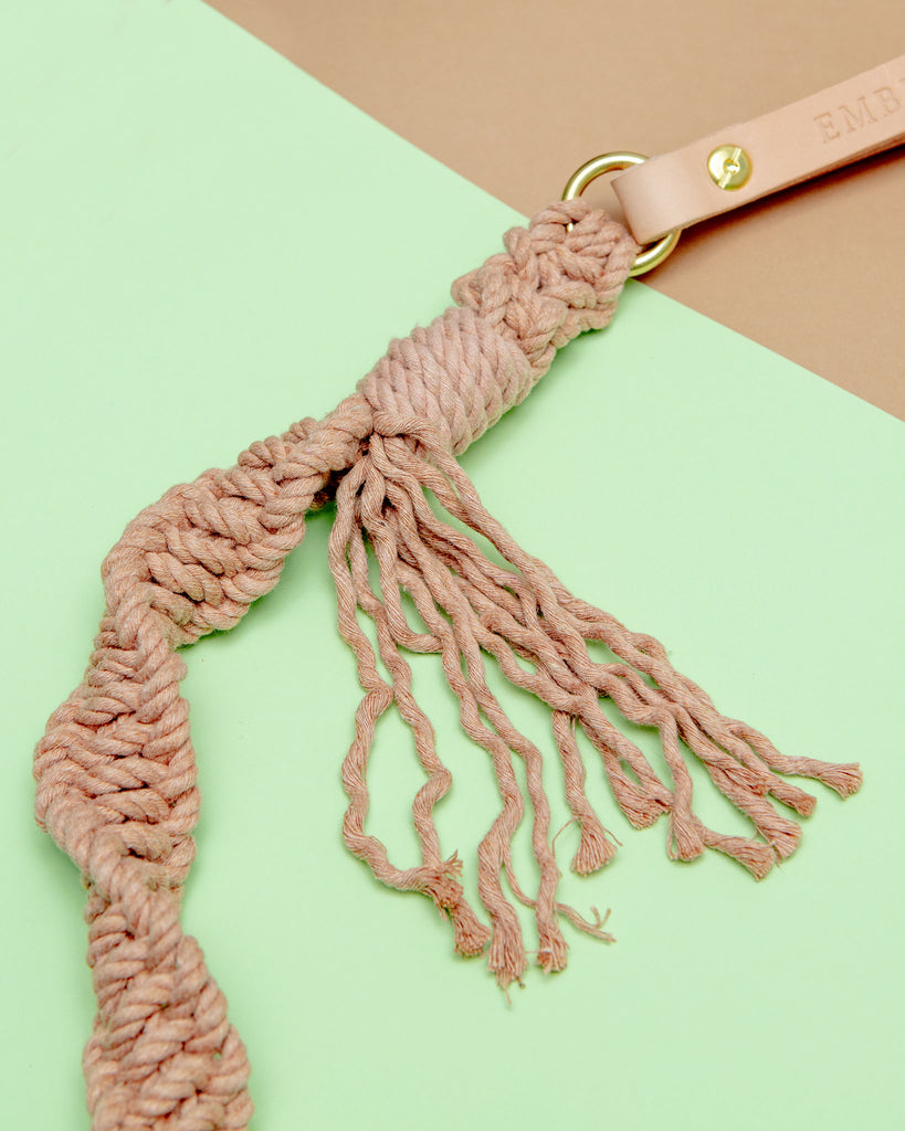 Macrame and Leather Dog Leash in Blush (Made in the USA) WALK EMBER & IVORY   