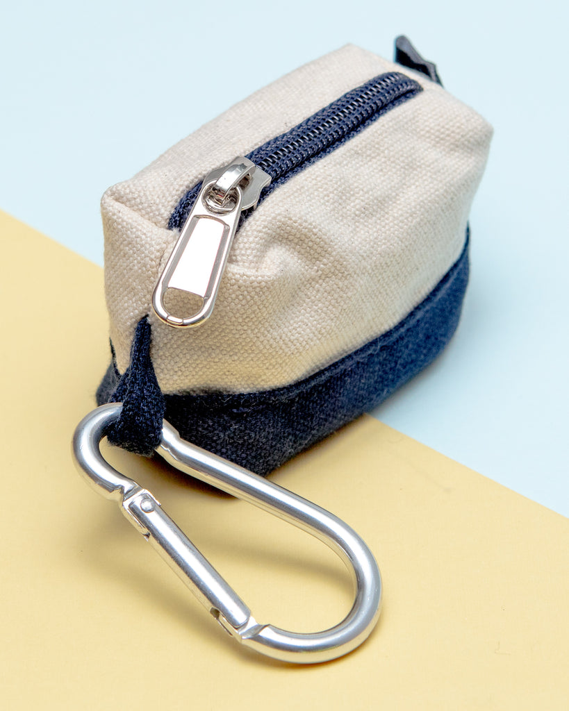 Canvas Clean-Up Poo Bag Roll Holder in Natural + Navy WALK DOG & CO. COLLECTION   