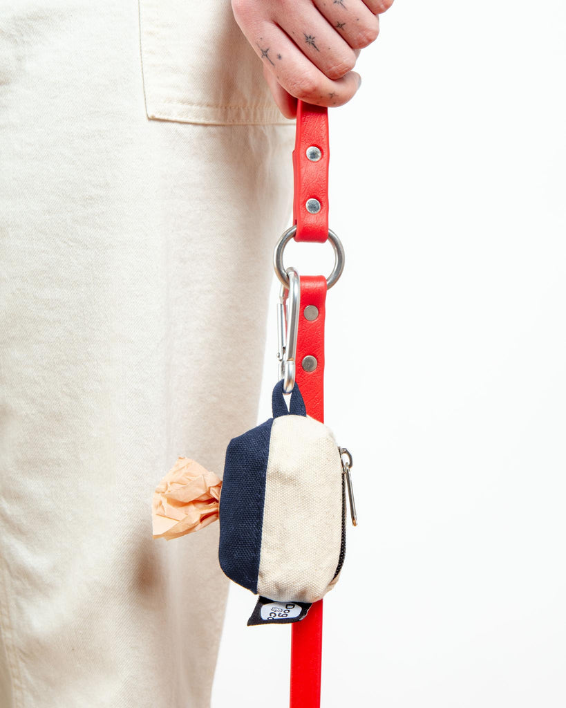 Canvas Clean-Up Poo Bag Roll Holder in Natural + Navy WALK DOG & CO. COLLECTION   