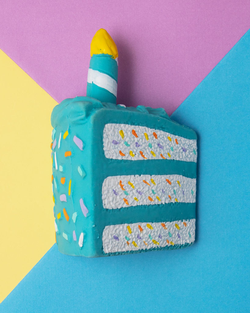 Yappy Birthday! Latex Cake Dog Squeaky Toy Play FOU FOU BRANDS Blue  