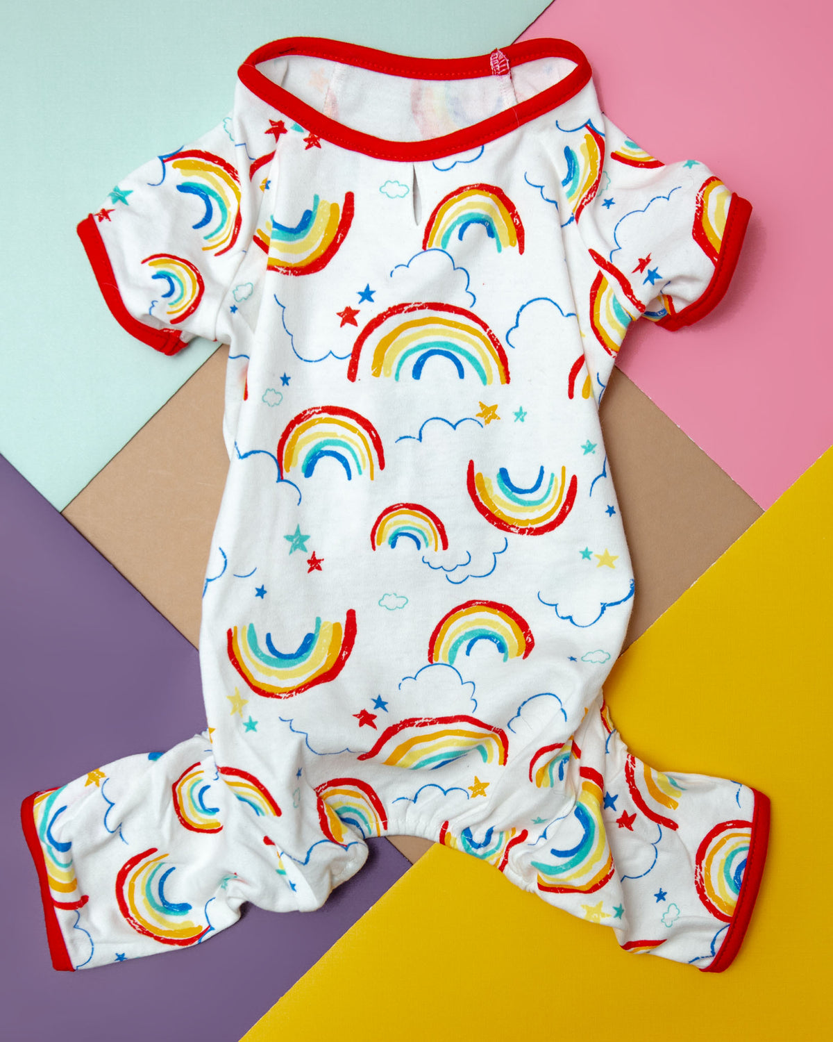 Rainbows of Love Dog Pajama with Red Trim