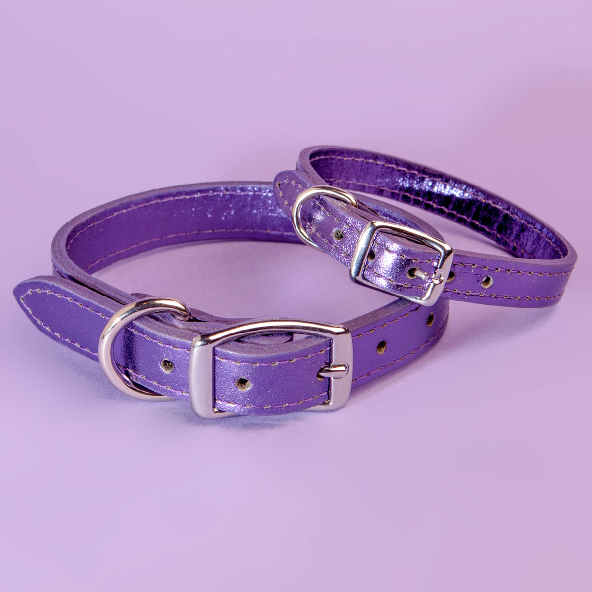 DESIGN FOR DOGS Shimer Leather Collar in Metallic Purple DOG