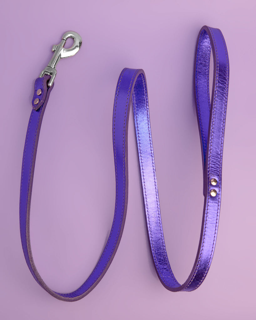 Shimmer Leather Dog Leash in Metallic Purple (FINAL SALE) WALK DESIGN FOR DOGS   