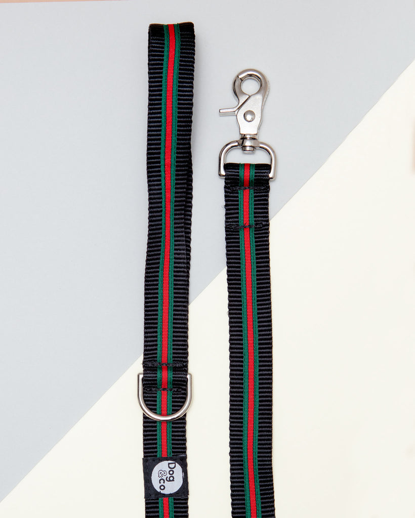 Luxe Green & Red Stripe Dog Leash (Made in NYC) WALK DOG & CO. COLLECTION   