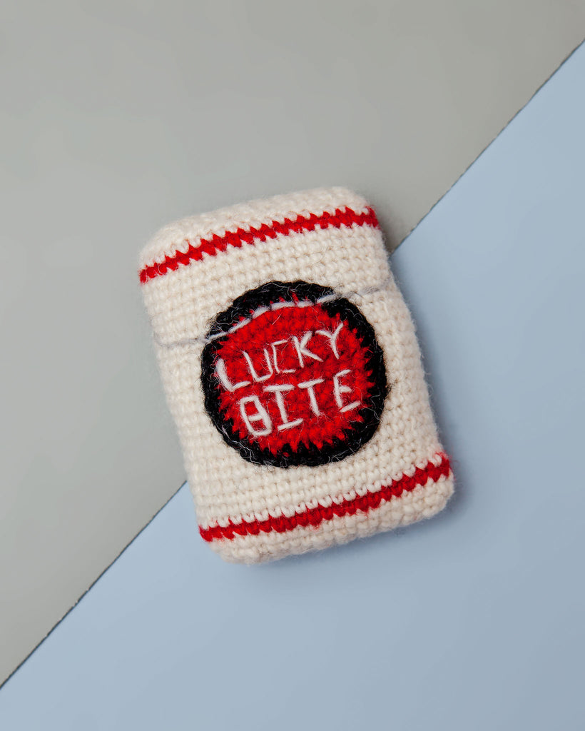 Hand Knit Lucky Bite Dog Toy Play WARE OF THE DOG   