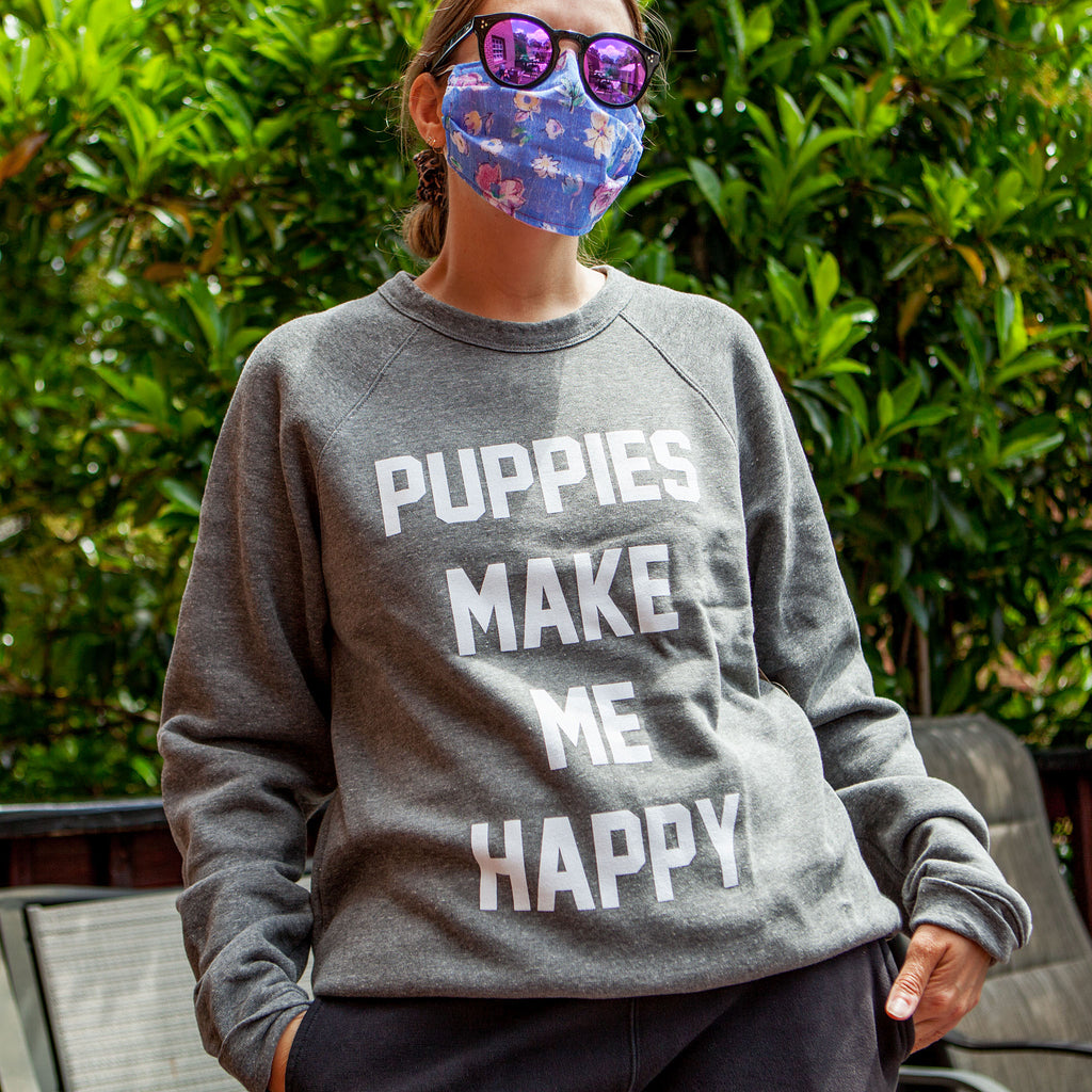 Puppies Make Me Happy Unisex Sweatshirt in Tri-Blend Grey (FINAL SALE) Human PUPPIES MAKE ME HAPPY   