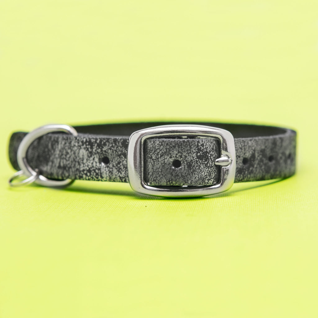 The Cleo Leather Tag Collar in Silver Distress (Exclusive to Dog & Co.) WALK TRACEY TANNER   
