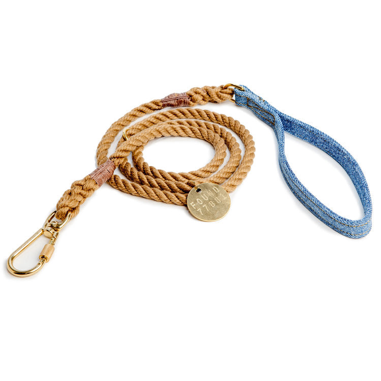 FOUND MY ANIMAL Standard Rope Leash in Natural Light Denim DOG CO