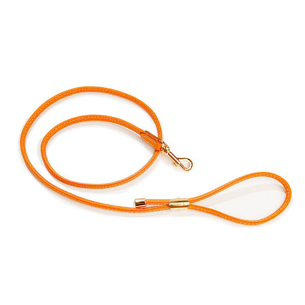 Italian Leather Dog Leash in Orange WALK LA CINOPELCA   