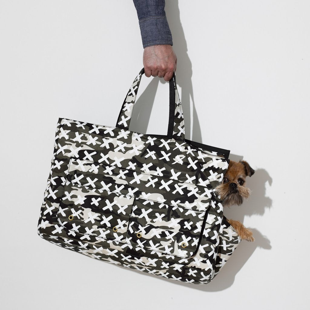 animal print travel tote bag MR. DOG | Medium Travel Tote in Camo-X White