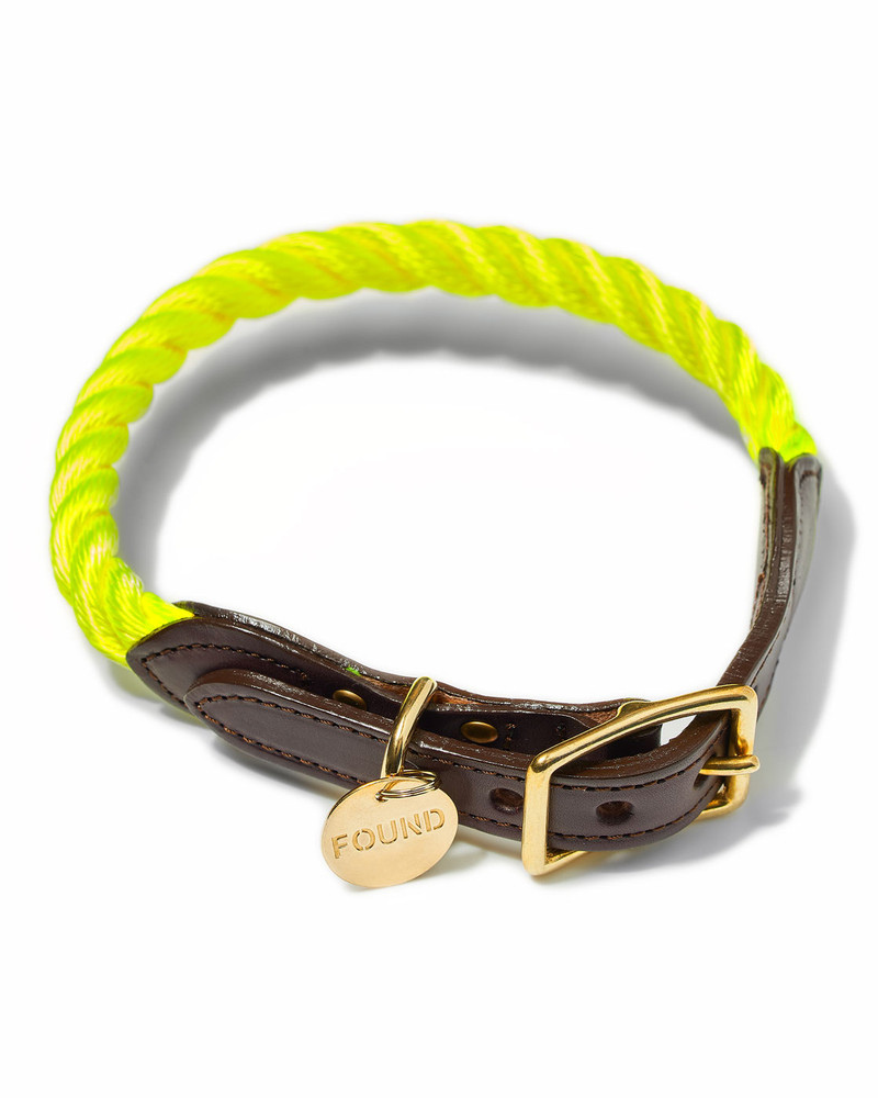Rope Collar in Neon Yellow (Made in the USA) WALK FOUND MY ANIMAL   