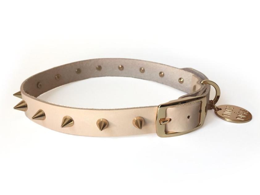 NICE DIGS Gold Spike Leather Dog Collar