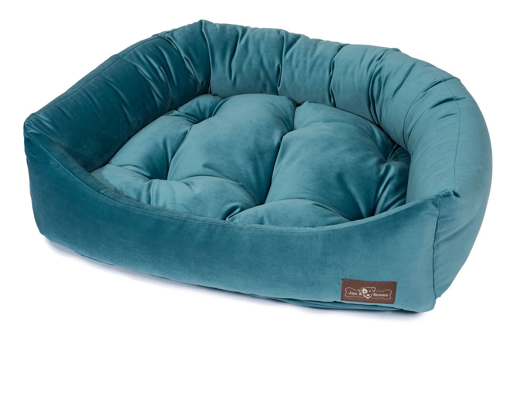 Napper Dog Bed in Plush Velour (Direct-Ship) (Made in the USA) HOME JAX & BONES Small Jewel Teal 