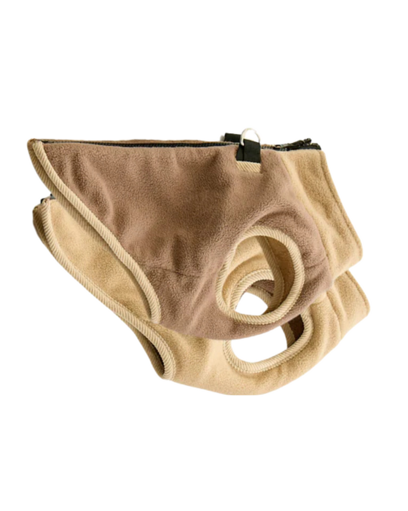 Zip Up Fleece Dog Harness Jacket in Toasted Almond Wear GOOBY