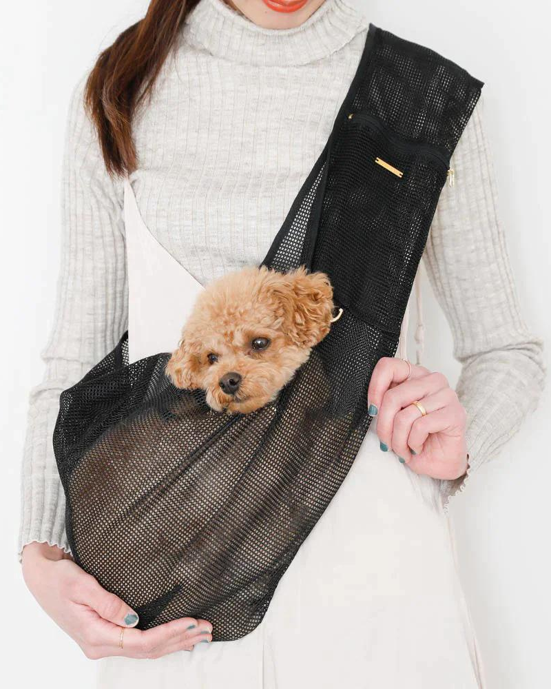 Mesh Dog Sling in Beige or Black Carry MONCHERI Black Small 