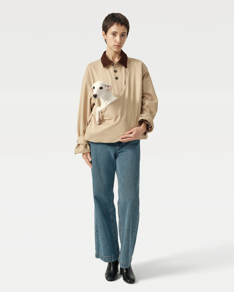 Unisex Trench Jacket with Built-In Kangaroo Pouch Dog Carrier Carry RIIKYU