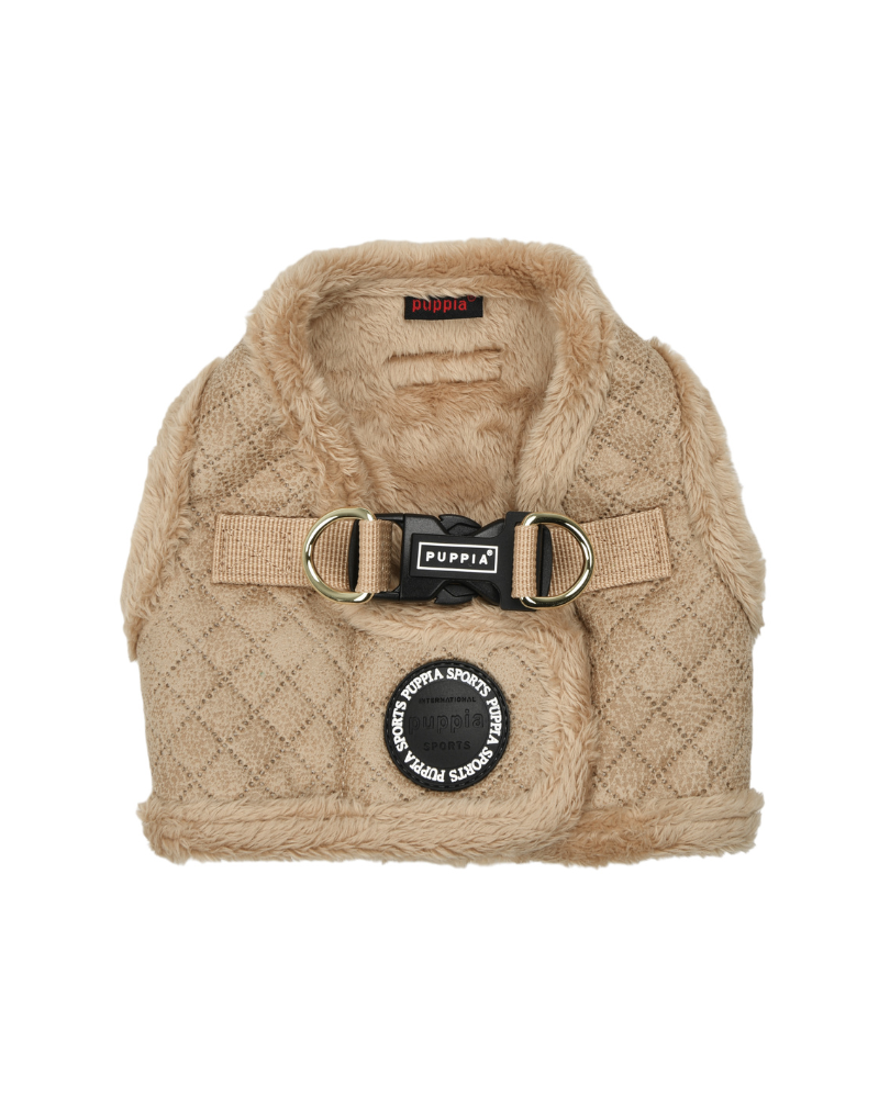 Puppia Douglas Hundegeschirr Step-in, Warmes Wintergeschirr Mit Rautenmuster – Für Kleine & Mittlere Hunde, Beige, Größe M