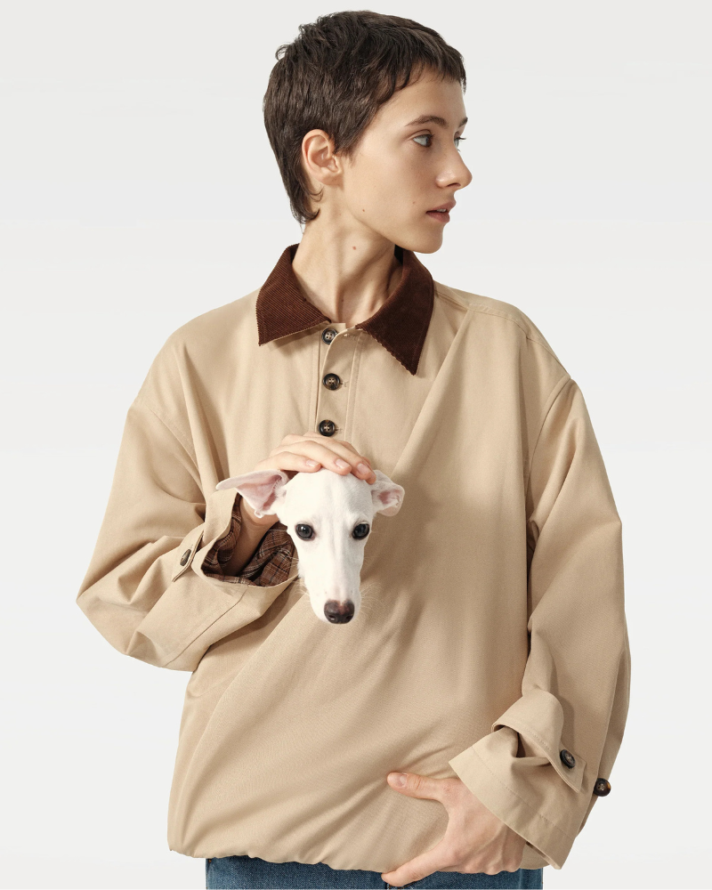 Unisex Trench Jacket with Built-In Kangaroo Pouch Dog Carrier Carry RIIKYU