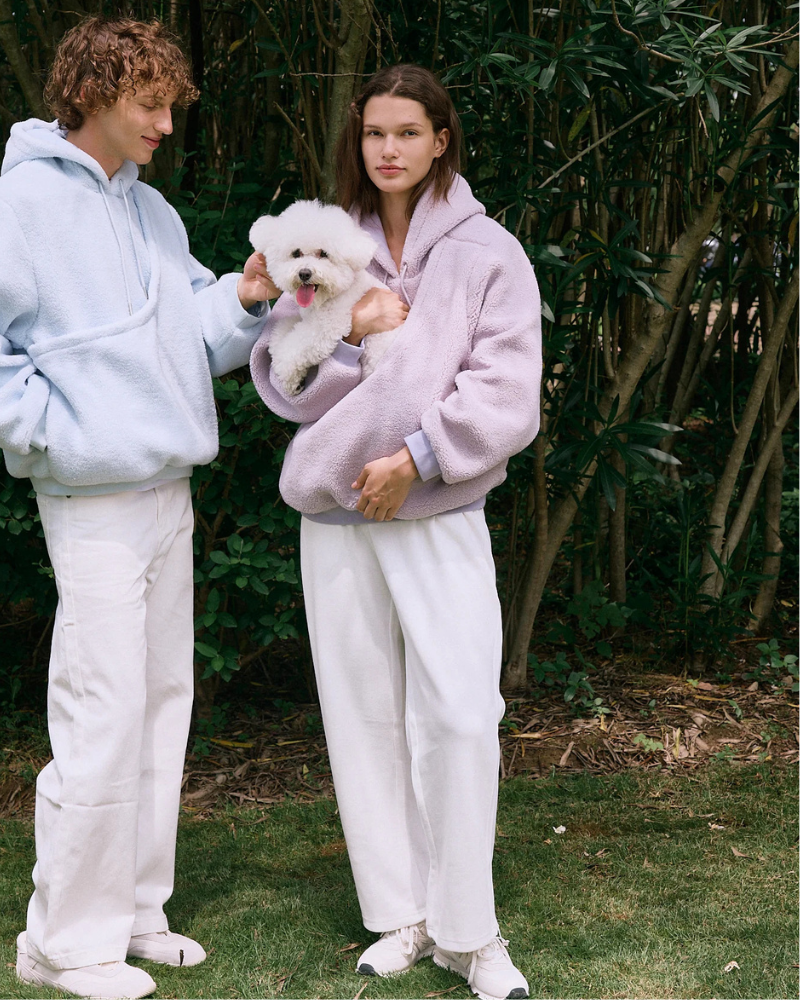 Unisex Fleece Hoodie with Built-In Kangaroo Pouch Dog Carrier in Lavender Carry RIIKYU