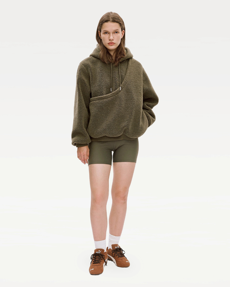 Unisex Fleece Hoodie with Built-In Kangaroo Pouch Dog Carrier in Olive Carry RIIKYU