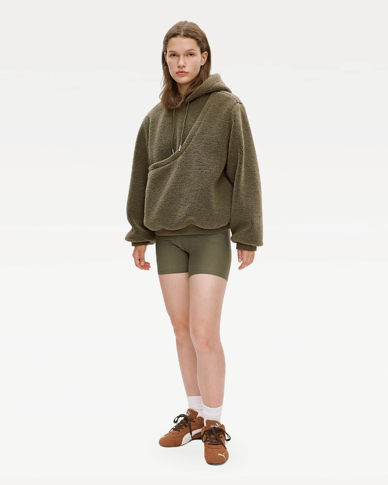 Unisex Fleece Hoodie with Built-In Kangaroo Pouch Dog Carrier in Olive Carry RIIKYU