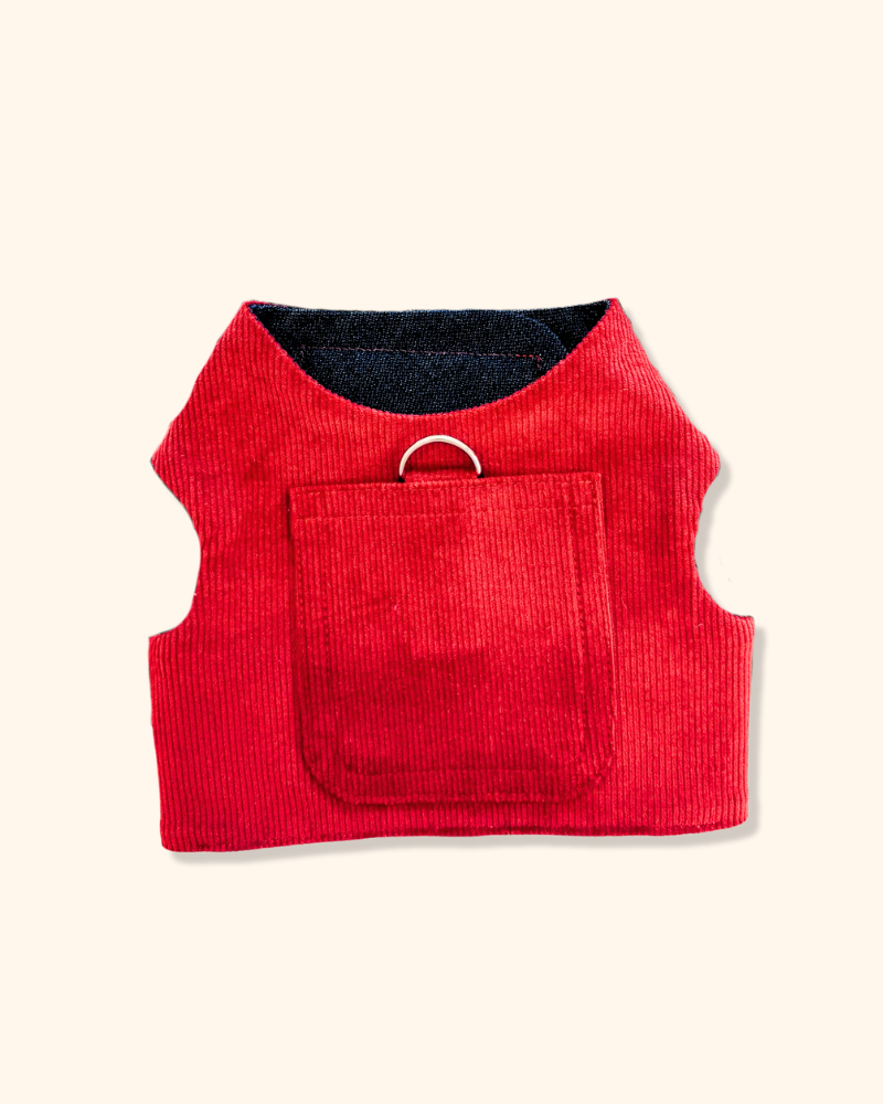 Corduroy Dog Harness in Cherry (Made in the USA) WALK HEADS OR TAILS PUP