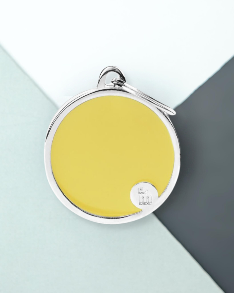 Handmade Circle Tag in Daffodil Yellow Custom Pet ID Tag Wear MY FAMILY   