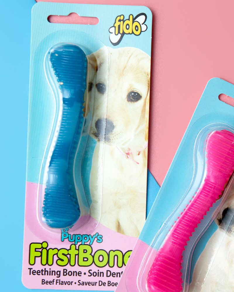 Puppy's First Bone Teething Toy (Made in the USA) Play FIDO Blue  