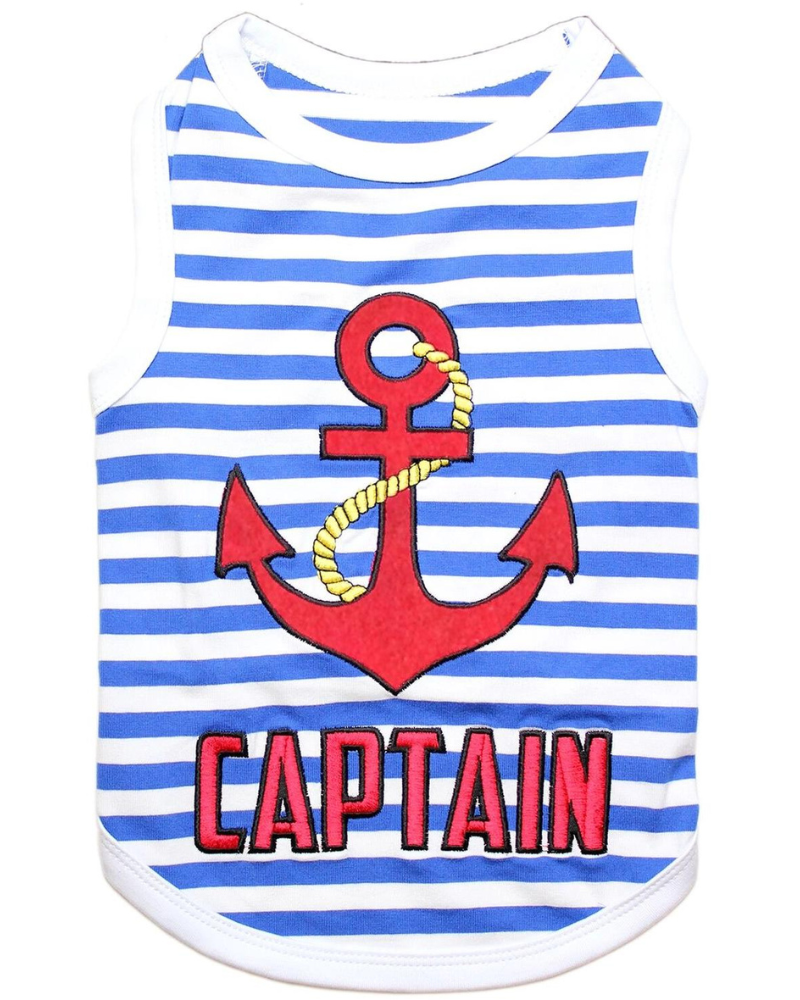 Captain Dog Tank Top in Blue & White Stripe (FINAL SALE) (SUM24LO) Wear PARISIAN PETS X-Small  