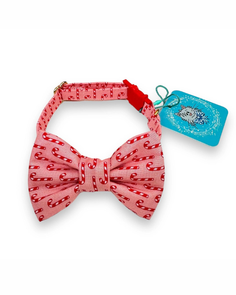 Candy Cane Cat Collar and Bowtie Set </br> (Made in the USA) WALK WHISKERS CRAFTS   