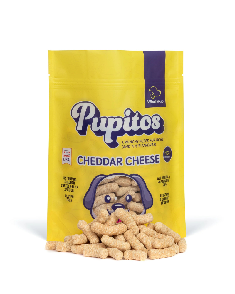 Pupitos Cheddar Cheese Dog Treat Puffs (Made in the USA) EAT WHOLLY PUP