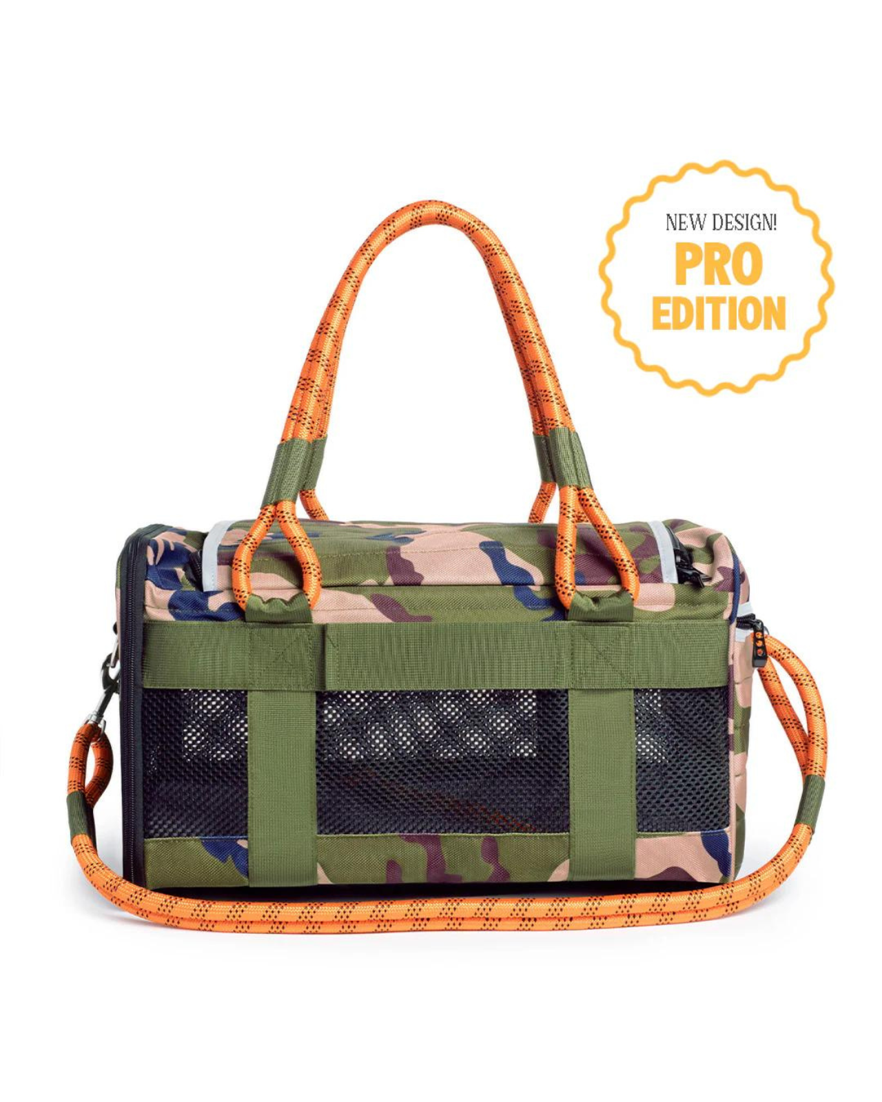 Out Of Offfice Pet Carrier Pro Edition in Camo with Orange Straps