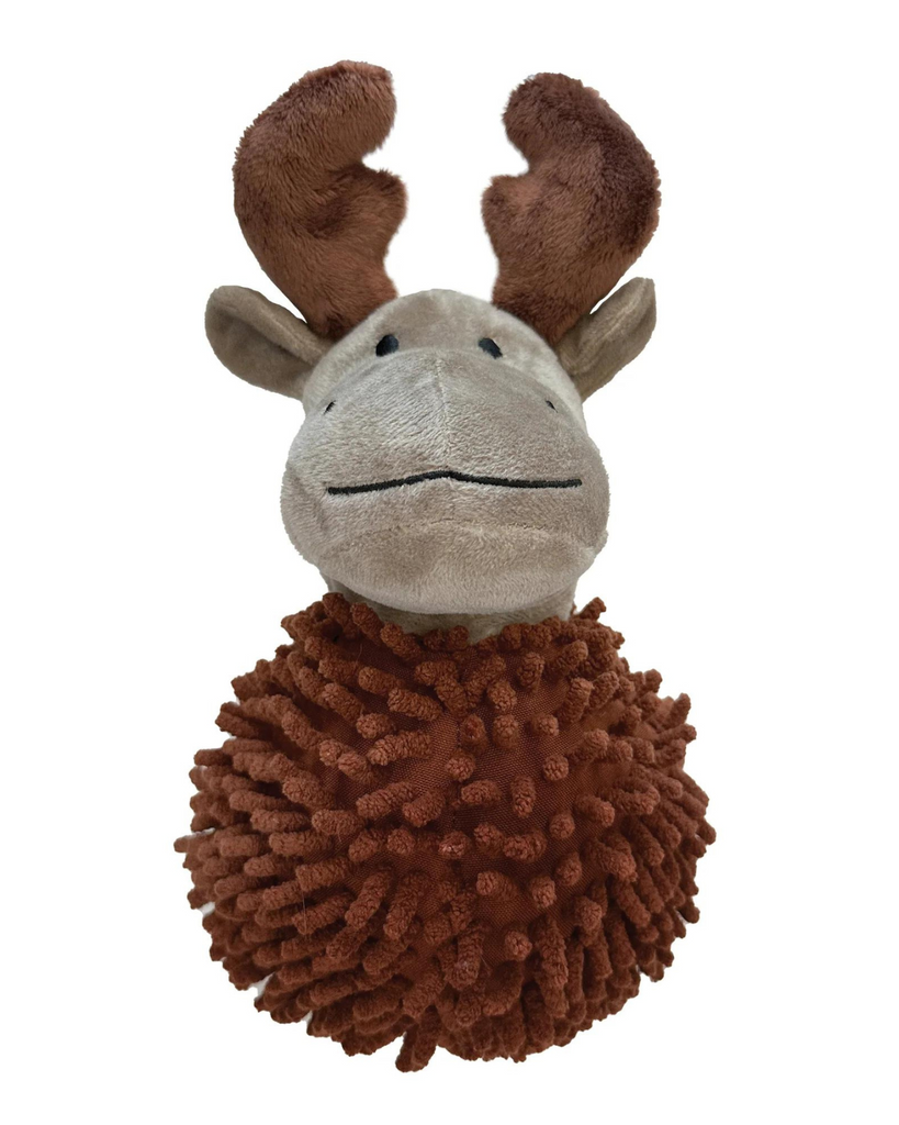 Squeaky moose top dog toy